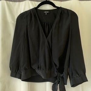 Madewell black cropped cross tie blouse